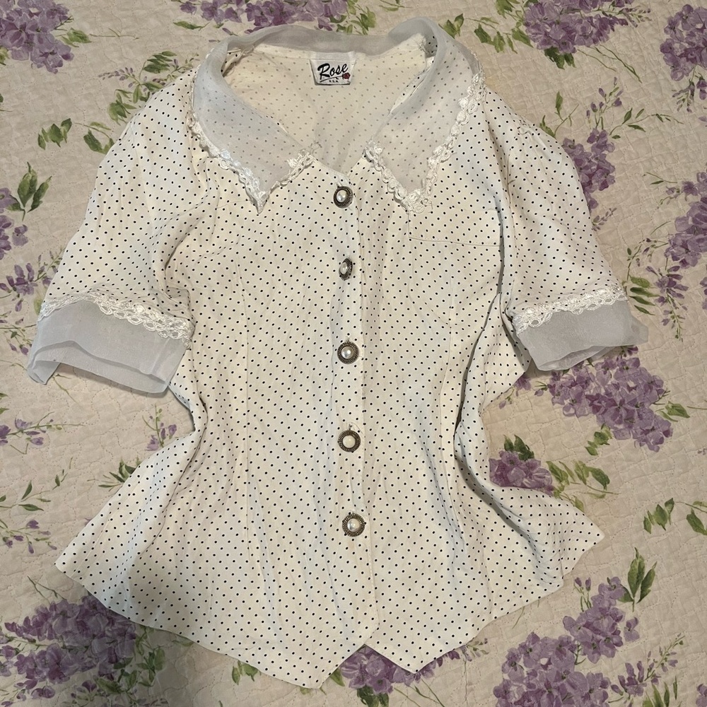 Vintage white and black polka dot blouse